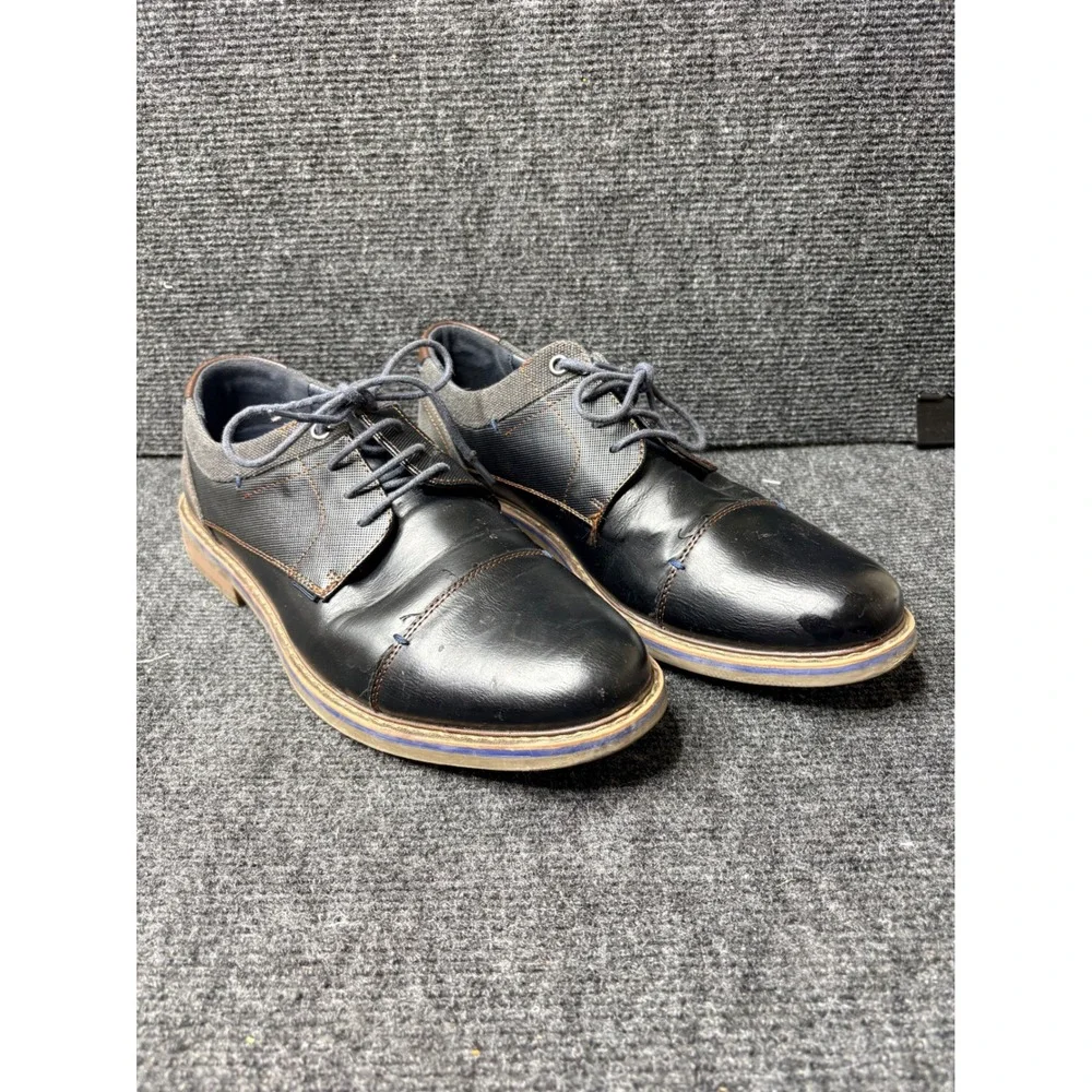 Freeman Hudson F220009 Mens 8M Black Grey Cap Toe Memory Foam Derby Shoes
